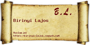 Birinyi Lajos névjegykártya